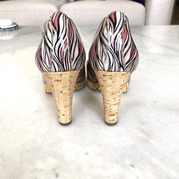 Peter Kaiser cork pumps, peep toe high heel shoes, pink, purple, white, black - Picture 4 of 8